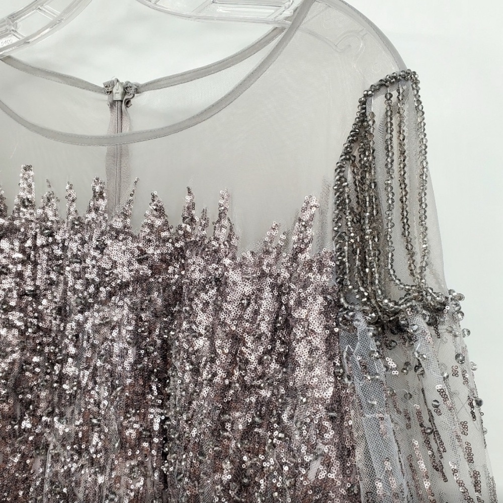 Mac Duggal Silver Sequin Gown